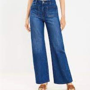 NWT LOFT Patch Pocket High Rise Wide Leg Jeans, 6 Petite
